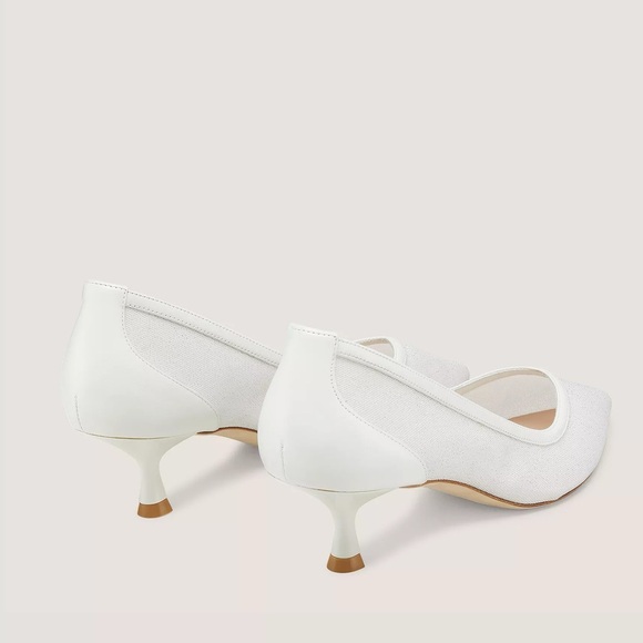 Stuart Weitzman Eva 50 Pump Pointed Toe White Sparkle Kitten Heels $525 MSRP 5.5 - Picture 3 of 15